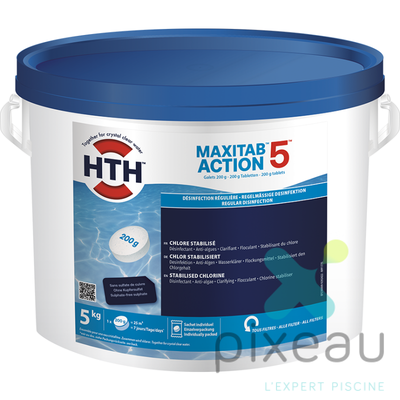 CHLORE LENT MULTI ACTIONS HTH MAXITAB 5KG 200G