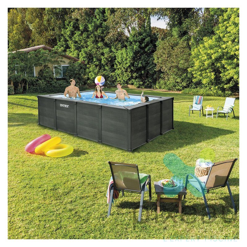 KIT PISCINE GRAPHITE RECT TUBULAIRE (L)4,00 x (l)3,00 x (h)1,24m